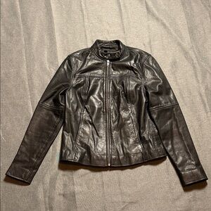 True Religion Black Women’s Medium Leather Jacket with‎ Zipper Closure
